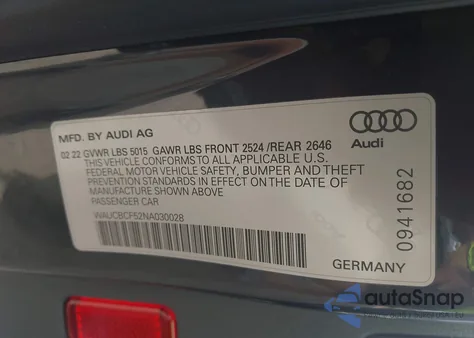 2022 Audi A5 Sportback Premium Plus 40 Tfsi Quattro S Tronic z USA, uszkodzony, nr VIN WAUCBCF52NA030028